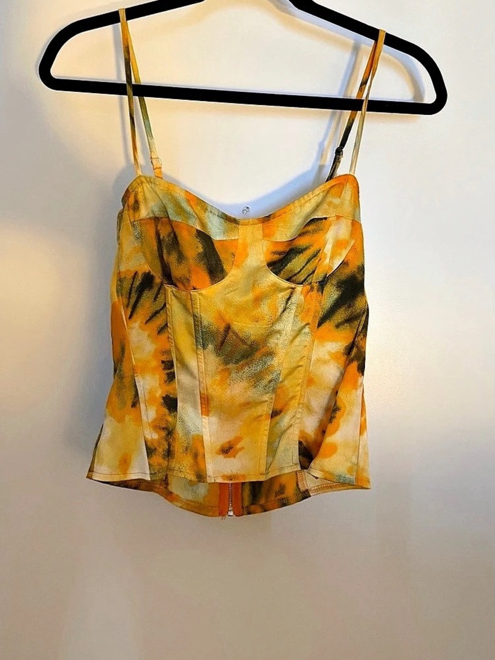 PrettyLittleThing Orange Tie Dye Print Structured Corset Top Orange & Yellow US